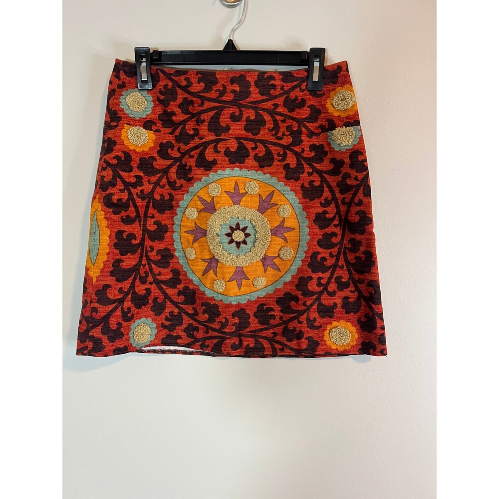 Sevier Skirts Women Rust Orange  Medallion Tapestry Tufted Mini Skirt 30 Waist